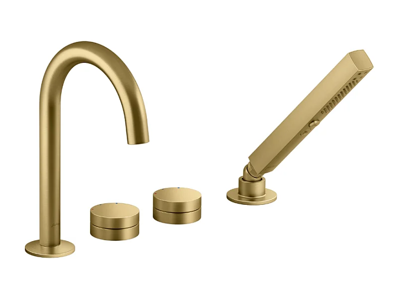 Mitigeur baignoire mécanique sur gorge JACOB DELAFON Grands Boulevards laiton brossé + pommeau de douche 2 jets + corps encastré