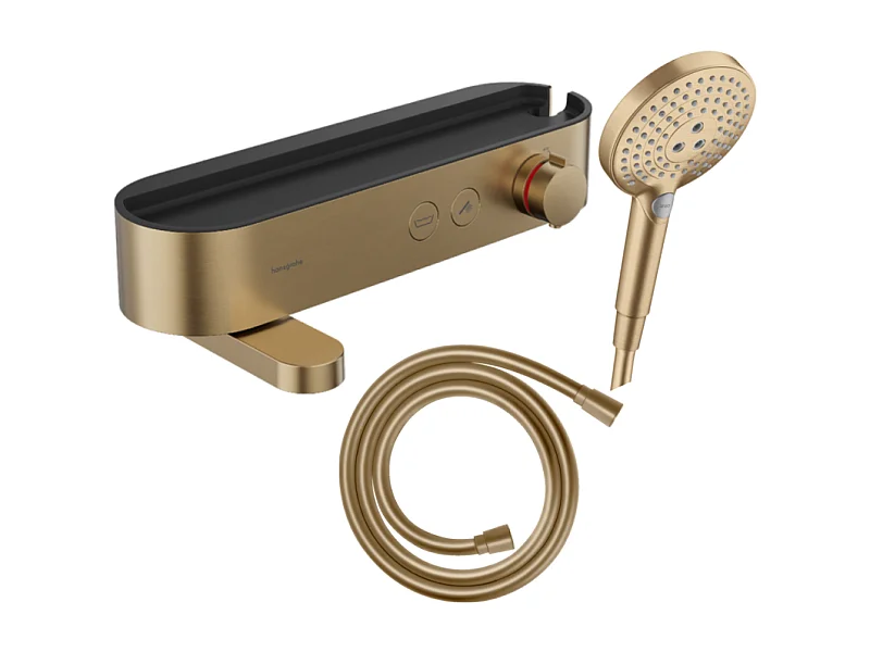 Pack mitigeur bain douche thermostatique HANSGROHE ShowerTablet Select + Flexible Isiflex + Pommeau de douche Raindance 3 jets Bronze brossé