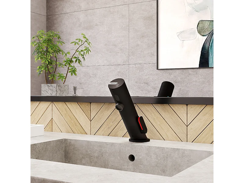 Mitigeur infrarouge sur plage avec RA pour lavabo PRESTO Linea noir mat