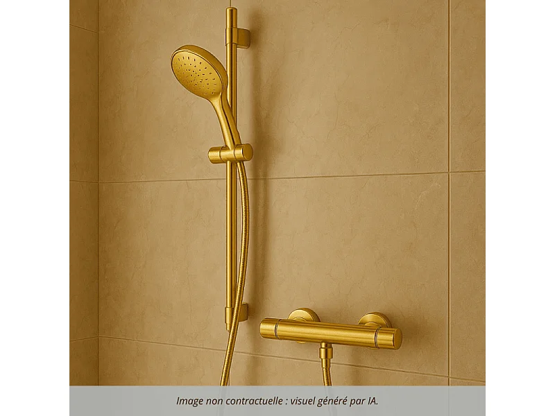 Pack mitigeur douche thermostatique DURAVIT 1000 + Barre 90 cm + Pommeau 3 jets + Flexible 160 cm Doré poli
