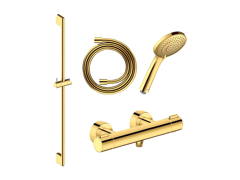 Pack mitigeur douche thermostatique DURAVIT 1000 + Barre 90 cm + Pommeau 3 jets + Flexible 160 cm Doré poli