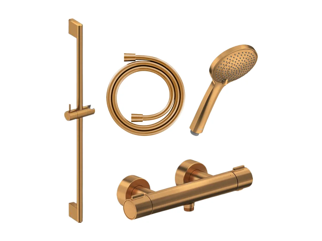 Pack mitigeur douche thermostatique DURAVIT 1000 + Barre 90 cm + Pommeau 3 jets + Flexible 160 cm Bronze brossé