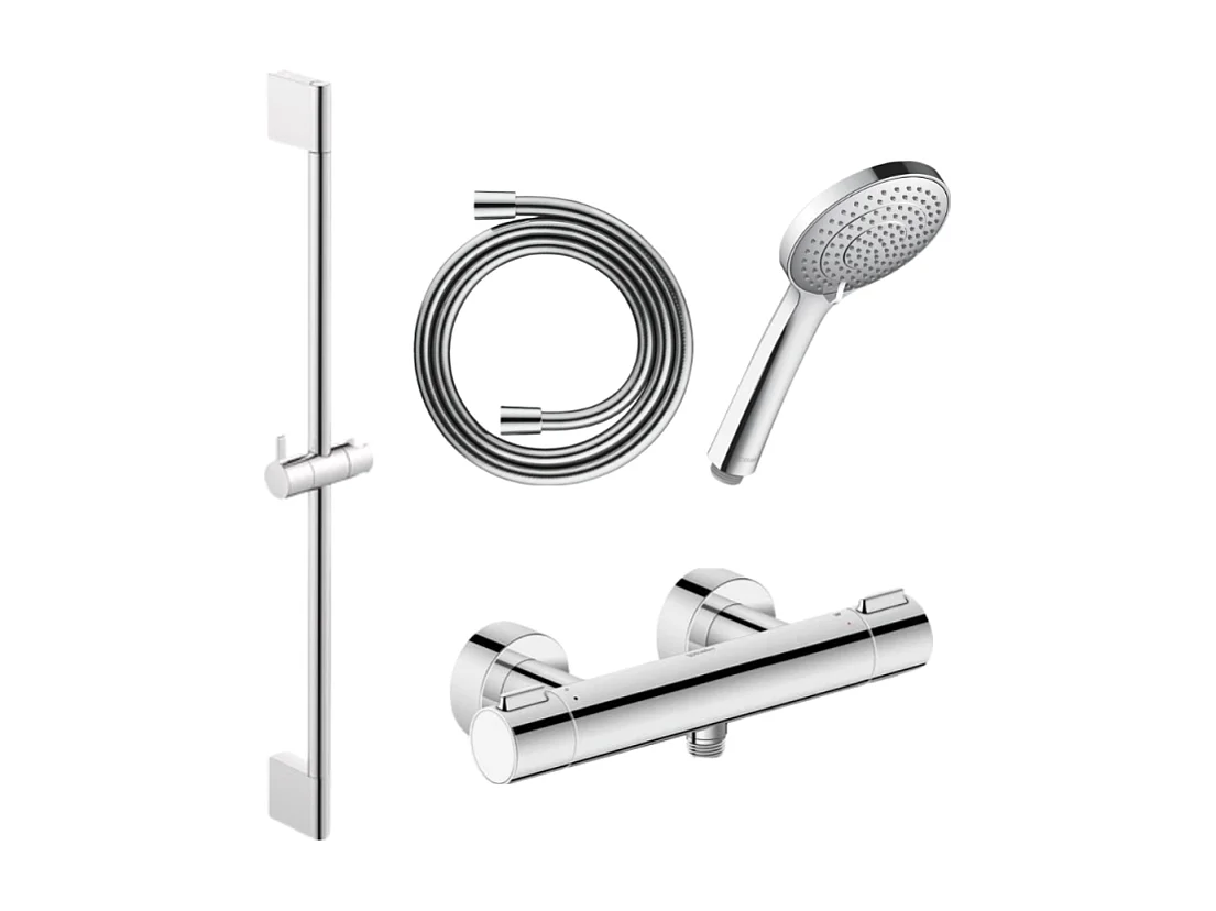 Pack mitigeur douche thermostatique DURAVIT 1000 + Barre 70 cm + Pommeau 3 jets + Flexible 160 cm Chromé