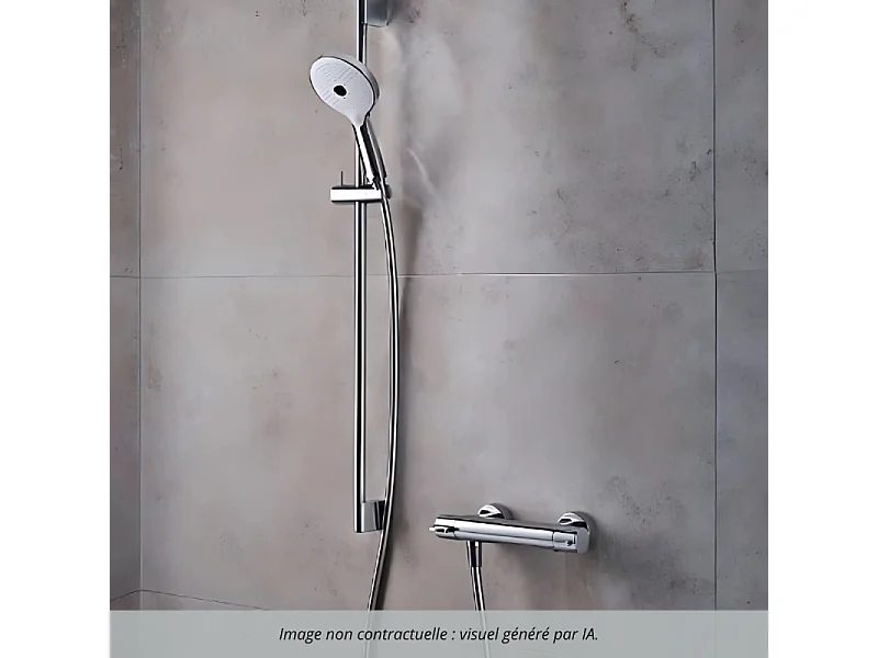 Pack mitigeur douche thermostatique DURAVIT 1000 + Barre 70 cm + Pommeau 3 jets + Flexible 160 cm Chromé