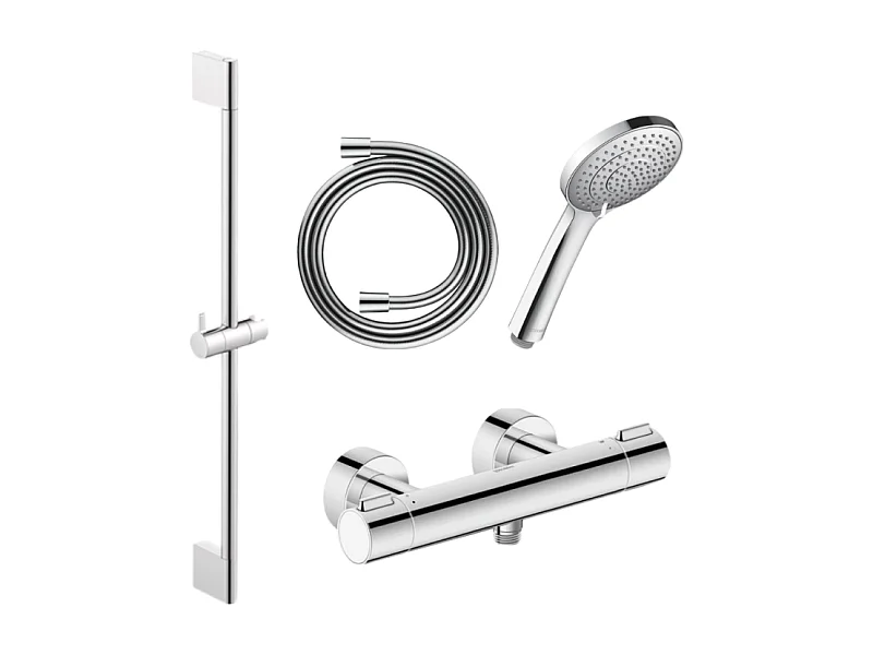 Pack mitigeur douche thermostatique DURAVIT 1000 + Barre 70 cm + Pommeau 3 jets + Flexible 160 cm Chromé