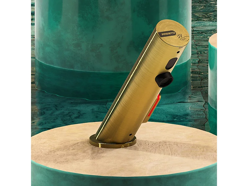 Mitigeur infrarouge sur plage avec RA pour lavabo PRESTO Linea or brossé