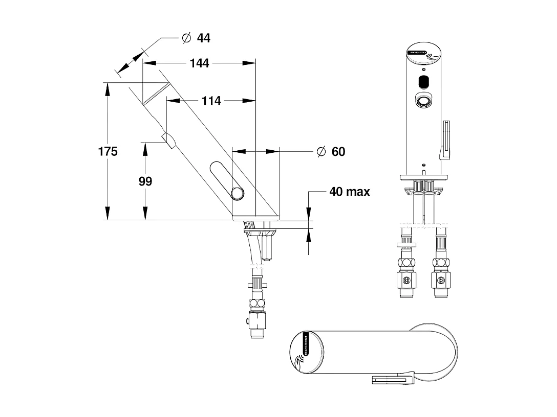 Mitigeur infrarouge sur plage avec RA pour lavabo PRESTO Linea or brossé