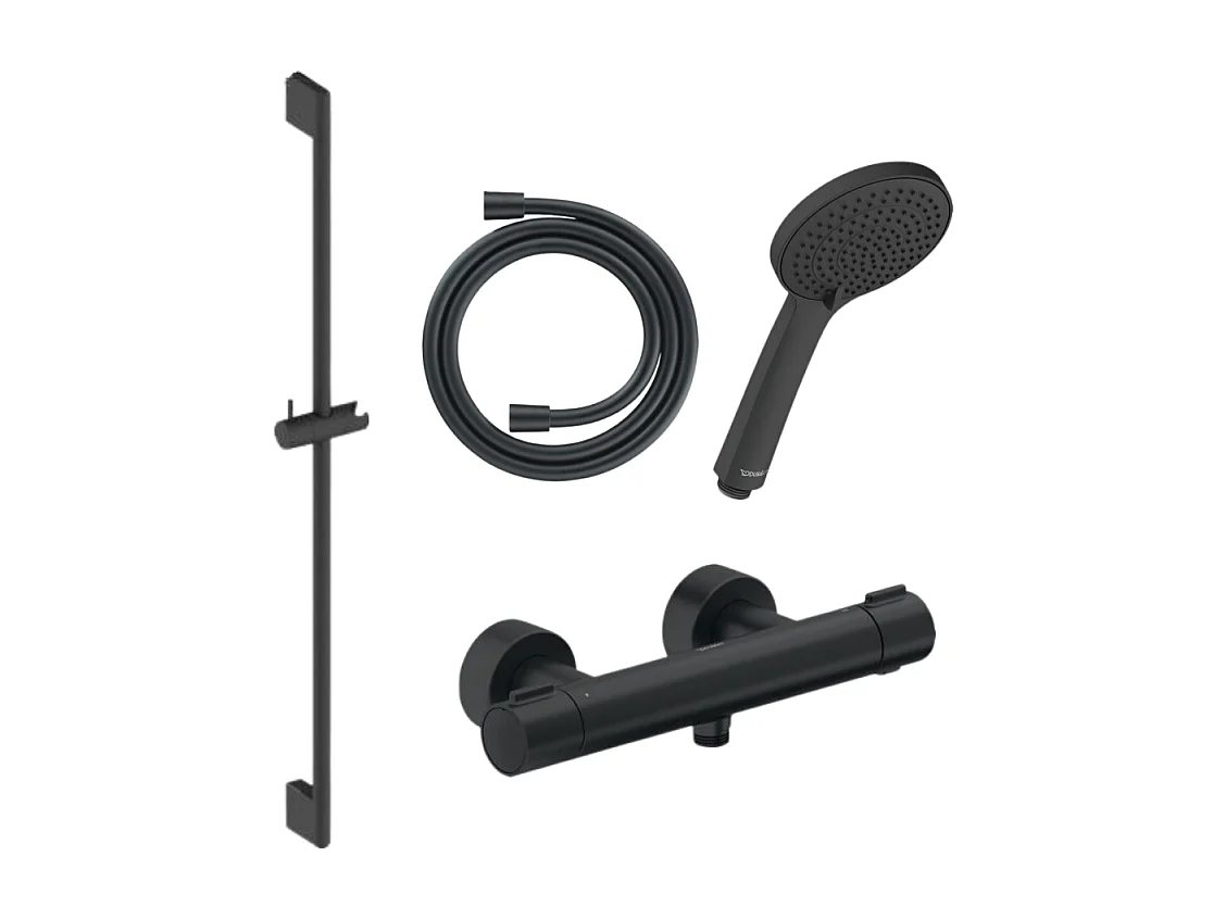 Pack mitigeur douche thermostatique DURAVIT 1000 + Barre 70 cm + Pommeau 3 jets + Flexible 160 cm Noir mat