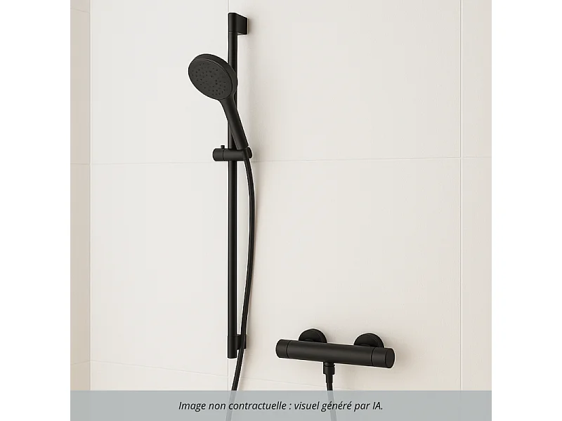 Pack mitigeur douche thermostatique DURAVIT 1000 + Barre 70 cm + Pommeau 3 jets + Flexible 160 cm Noir mat
