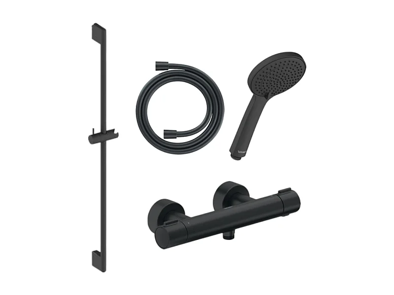 Pack mitigeur douche thermostatique DURAVIT 1000 + Barre 70 cm + Pommeau 3 jets + Flexible 160 cm Noir mat