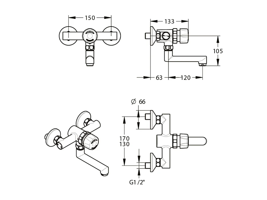 Mitigeur mural monobloc pour lavabo PRESTO P3500 chromé