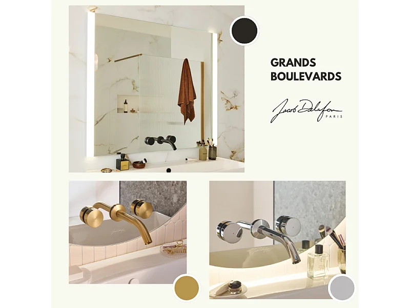 Miroir 3 trous 60 cm + mitigeur lavabo encastré 3 trous JACOB DELAFON Grands Boulevards noir mat