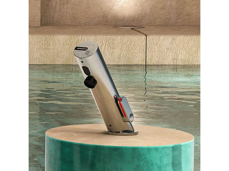 Mitigeur infrarouge sur plage avec RA pour lavabo PRESTO Linea inox brossé