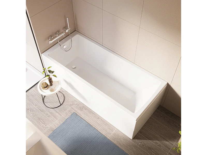 Baignoire rectangulaire VITRA Neon 170x75cm + Pare bain gauche AURYS Raywall noir mat profilé gauche