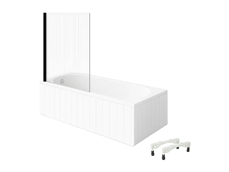 Baignoire droite avec pieds 170 x 75 cm VILLEROY & BOCH O.Novo Blanc + Pare Bain gauche AURYS Raywall noir mat