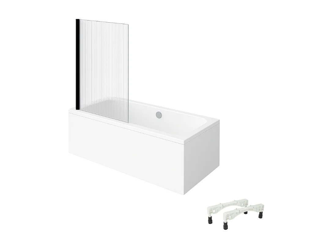 Baignoire droite VILLEROY & BOCH Architectura avec pieds acrylique 180 x 80 cm  + Pare bain gauche AURYS Raywall Noir mat
