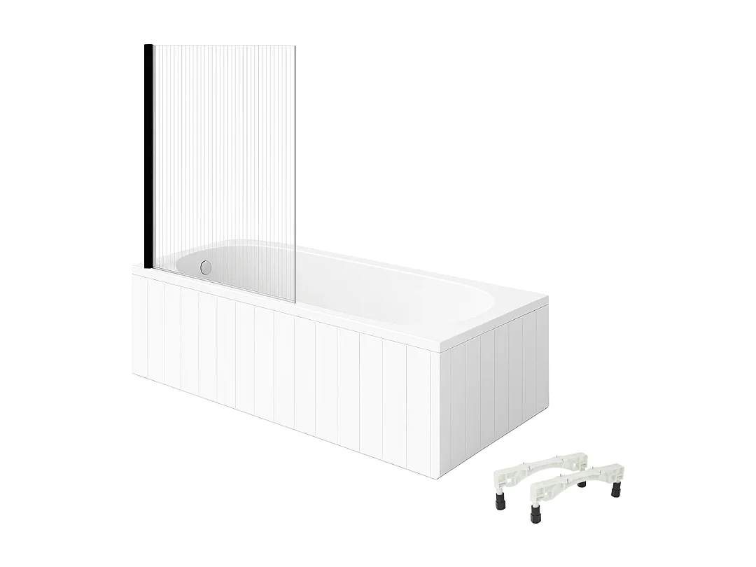 Baignoire droite avec pieds 160 x 70 cm VILLEROY & BOCH O.Novo Blanc + Pare Bain gauche AURYS Raywall noir mat