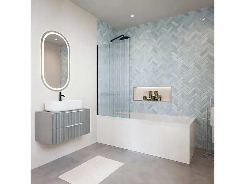 Baignoire droite 180 X 80 DURAVIT Duravit No.1 + Pare bain AURYS Raywall noir mat version gauche