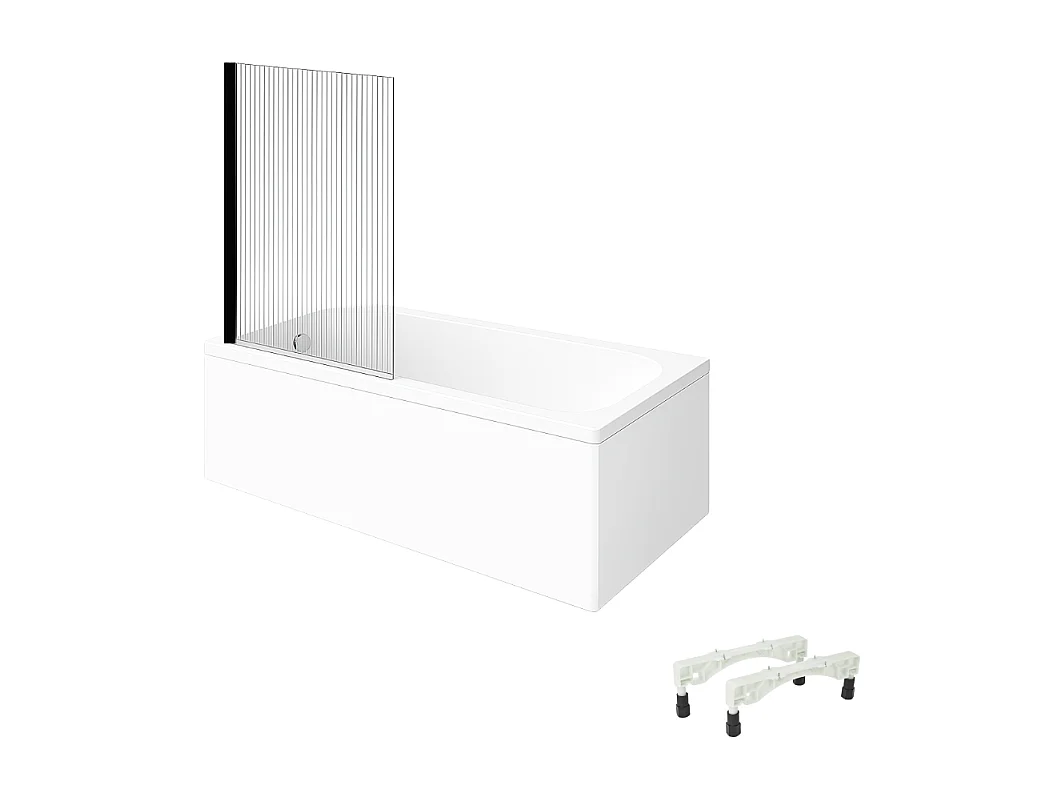 Baignoire droite VILLEROY & BOCH Architectura avec pieds acrylique 140 x 70 cm  + Pare bain gauche AURYS Raywall Noir mat