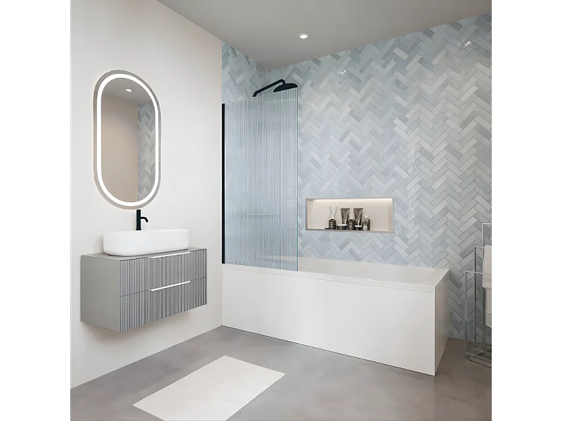 Baignoire droite VILLEROY ET BOCH Oberon quaryl 180 x 80 cm  + Pare bain gauche AURYS Raywall Noir mat