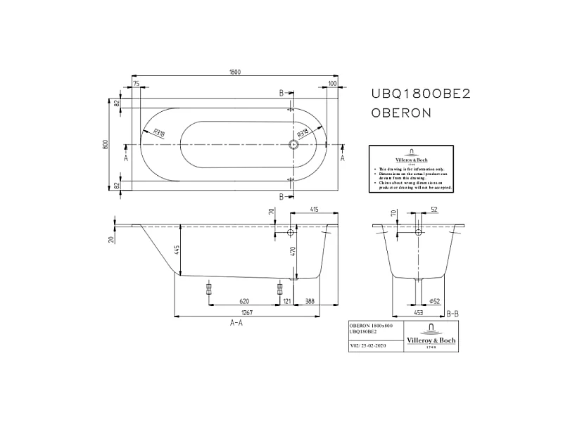 Baignoire droite VILLEROY ET BOCH Oberon quaryl 180 x 80 cm  + Pare bain gauche AURYS Raywall Noir mat