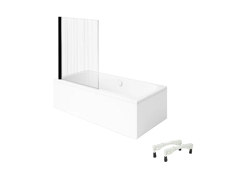 Baignoire droite VILLEROY & BOCH Architectura avec pieds 150 x 70 cm Blanc + Pare bain gauche AURYS Raywall Noir mat