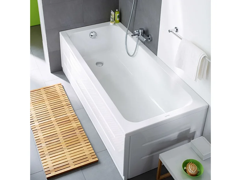Baignoire droite 160 X 70 DURAVIT D-Code + Pare bain AURYS Raywall noir mat gauche