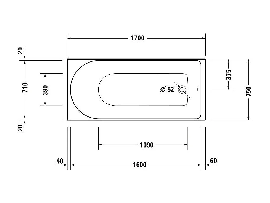 Baignoire droite 170 X 75 DURAVIT D-Neo + Pare bain AURYS Raywall noir mat version gauche