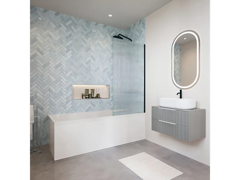 Baignoire droite 170 X 70 DURAVIT D-Neo + Pare bain AURYS Raywall noir mat version droite