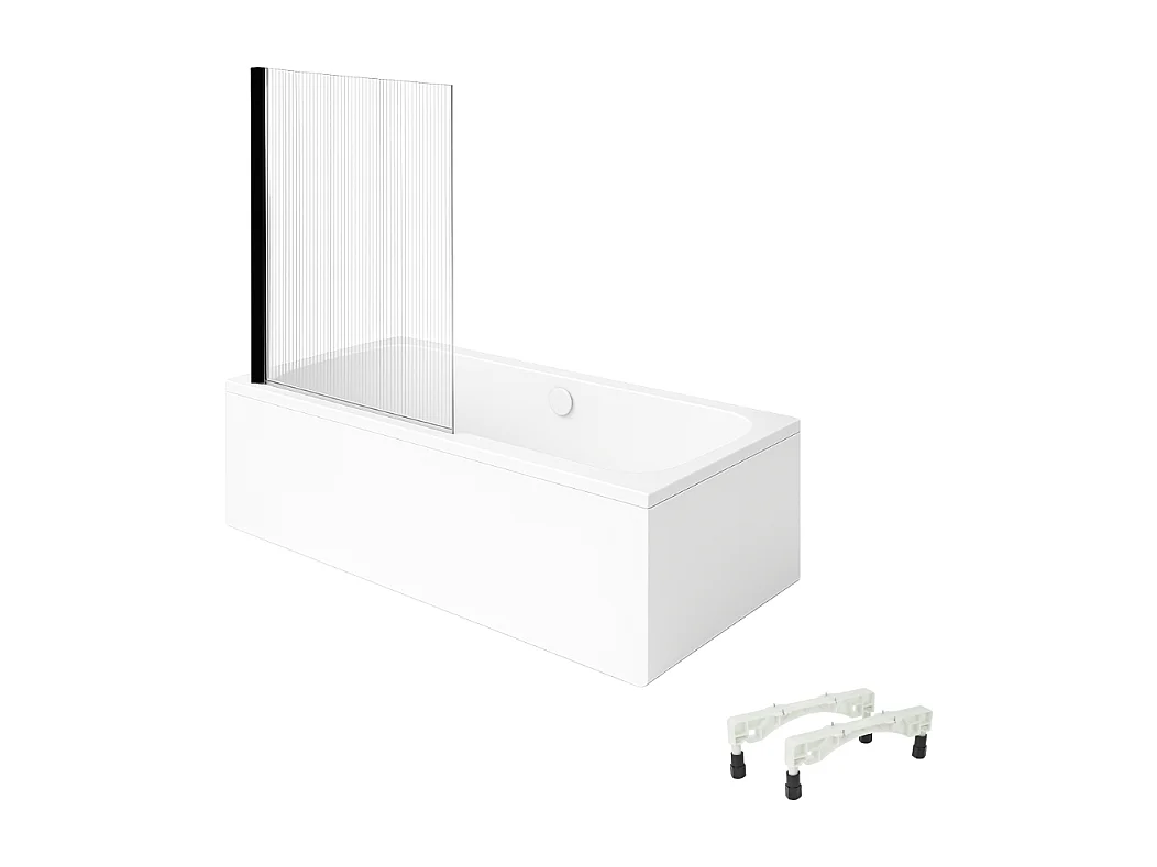Baignoire droite VILLEROY & BOCH Architectura avec pieds 170 x 70 cm Blanc + Pare bain gauche AURYS Raywall Noir mat