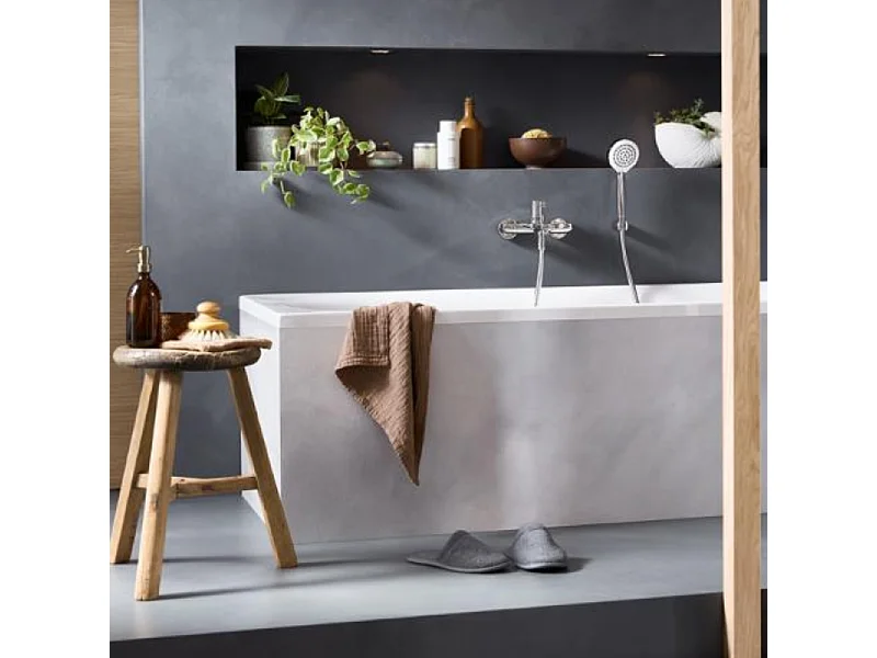 Baignoire droite 170 X 70 DURAVIT D-Neo + Pare bain AURYS Raywall noir mat version gauche