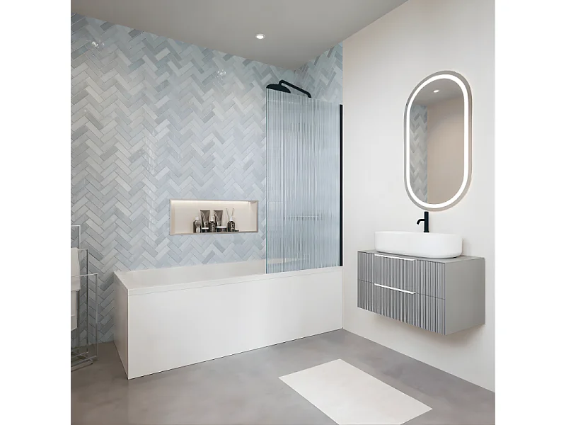 Baignoire droite VILLEROY & BOCH Architectura acrylique 180 x 80 cm  + Pare bain droite AURYS Raywall Noir mat