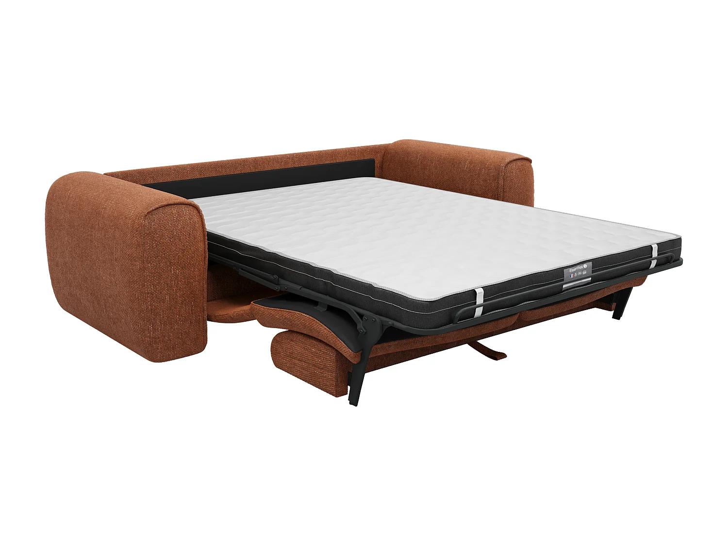 Canapé 3 places convertible express en tissu texturé terracotta - Matelas 16 cm mémoire de forme POGNIA