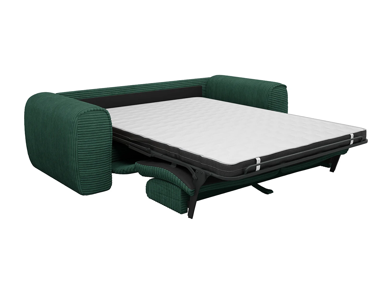 Canapé 3 places convertible express en velours côtelé vert sapin- Matelas 16 cm mémoire de forme POGNIA