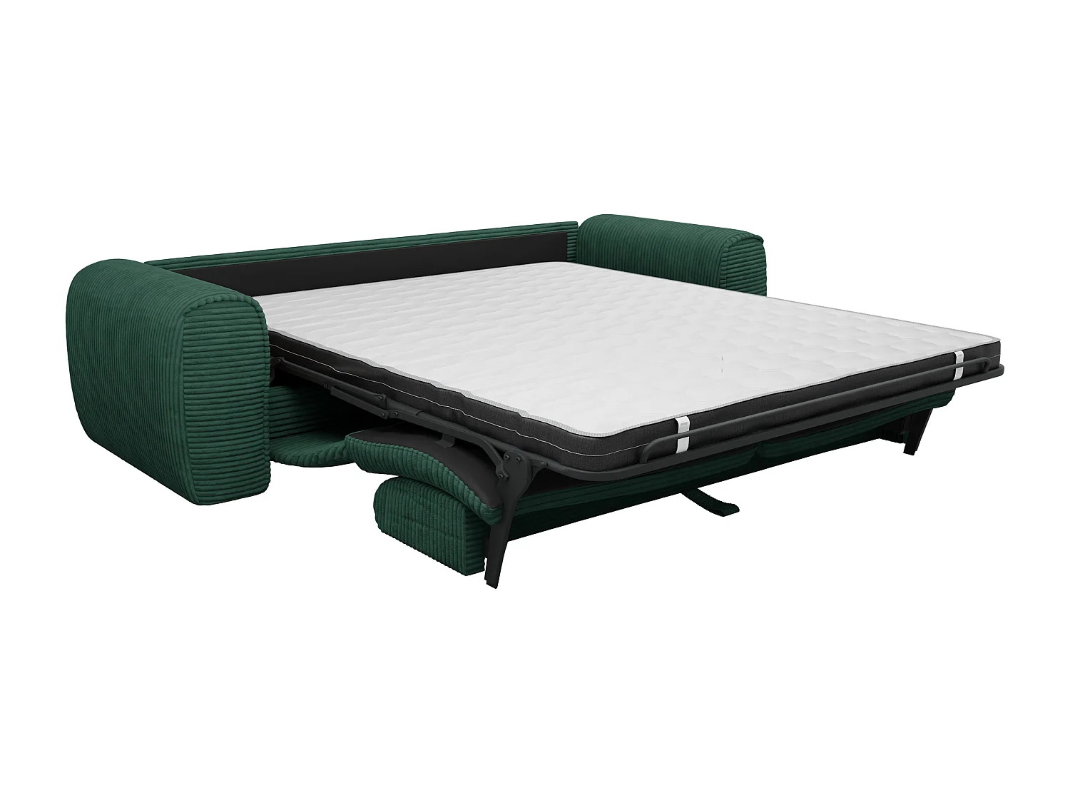 Canapé 4 places convertible express en velours côtelé vert sapin- Matelas 16 cm mémoire de forme POGNIA