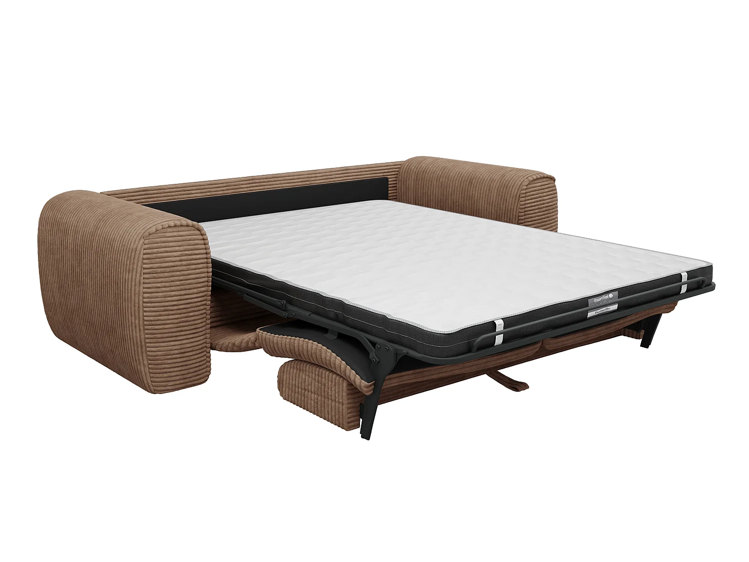 Canapé 3 places convertible express en velours côtelé taupe - Matelas 13 cm mémoire de forme POGNIA