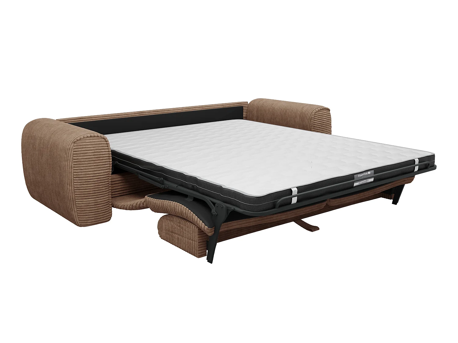 Canapé 4 places convertible express en velours côtelé taupe - Matelas 13 cm mémoire de forme POGNIA