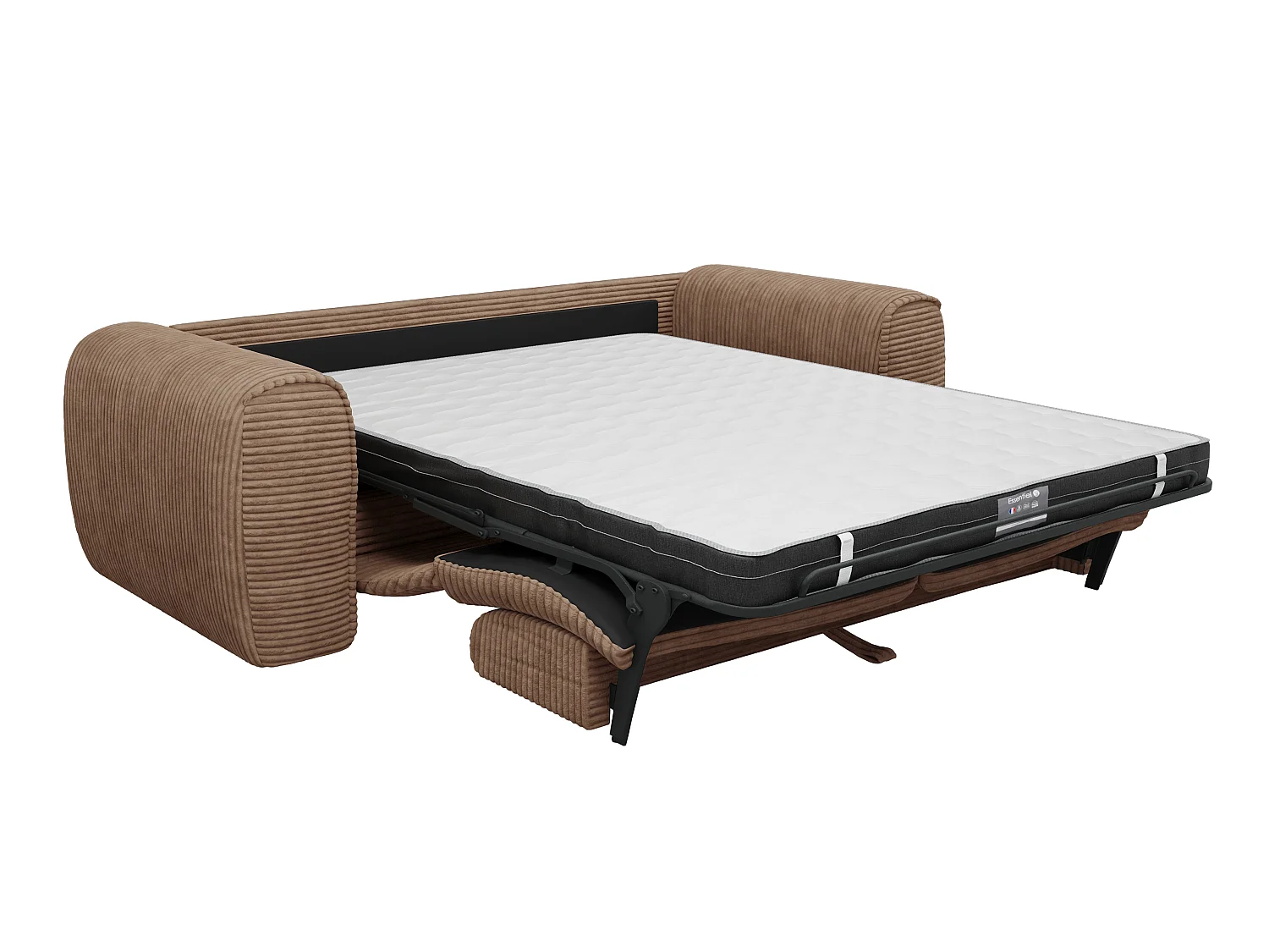 Canapé 3 places convertible express en velours côtelé taupe - Matelas 16 cm mémoire de forme POGNIA
