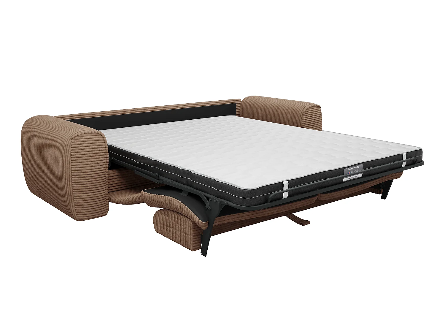 Canapé 4 places convertible express en velours côtelé taupe - Matelas 16 cm mémoire de forme POGNIA