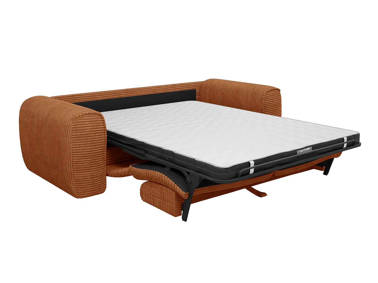 Canapé 3 places convertible express en velours côtelé terracotta - Matelas 13 cm mémoire de forme POGNIA