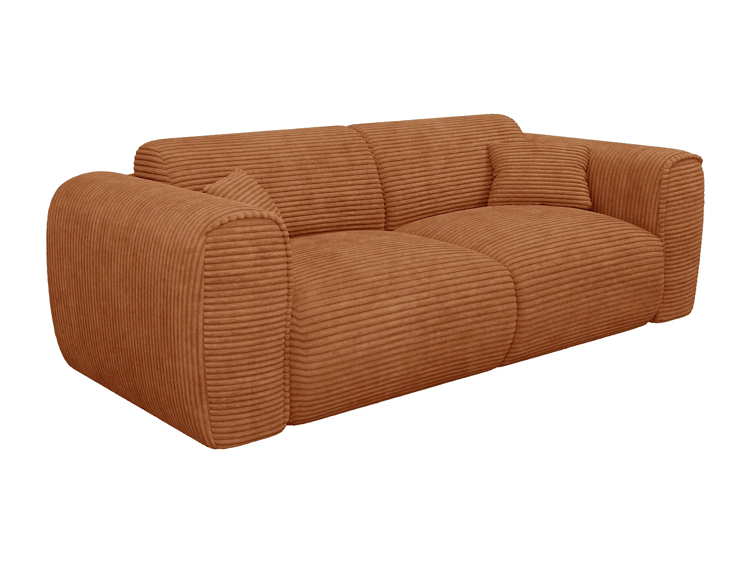 Canapé 3 places convertible express en velours côtelé terracotta - Matelas 16 cm mémoire de forme POGNIA