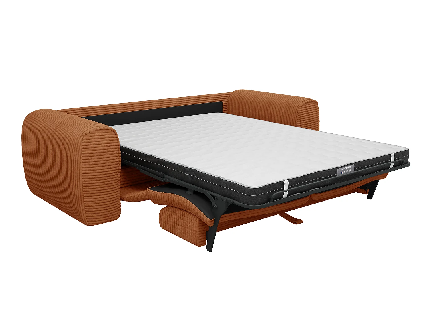 Canapé 3 places convertible express en velours côtelé terracotta - Matelas 16 cm mémoire de forme POGNIA