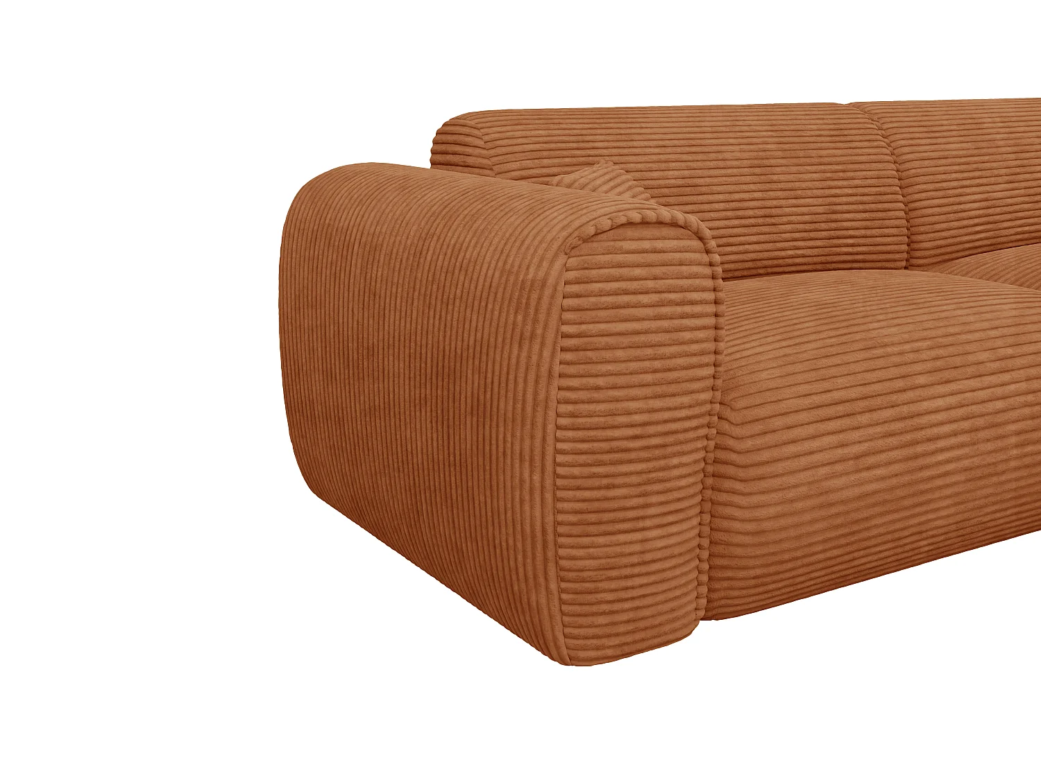 Canapé 4 places convertible express en velours côtelé terracotta - Matelas 16 cm mémoire de forme POGNIA