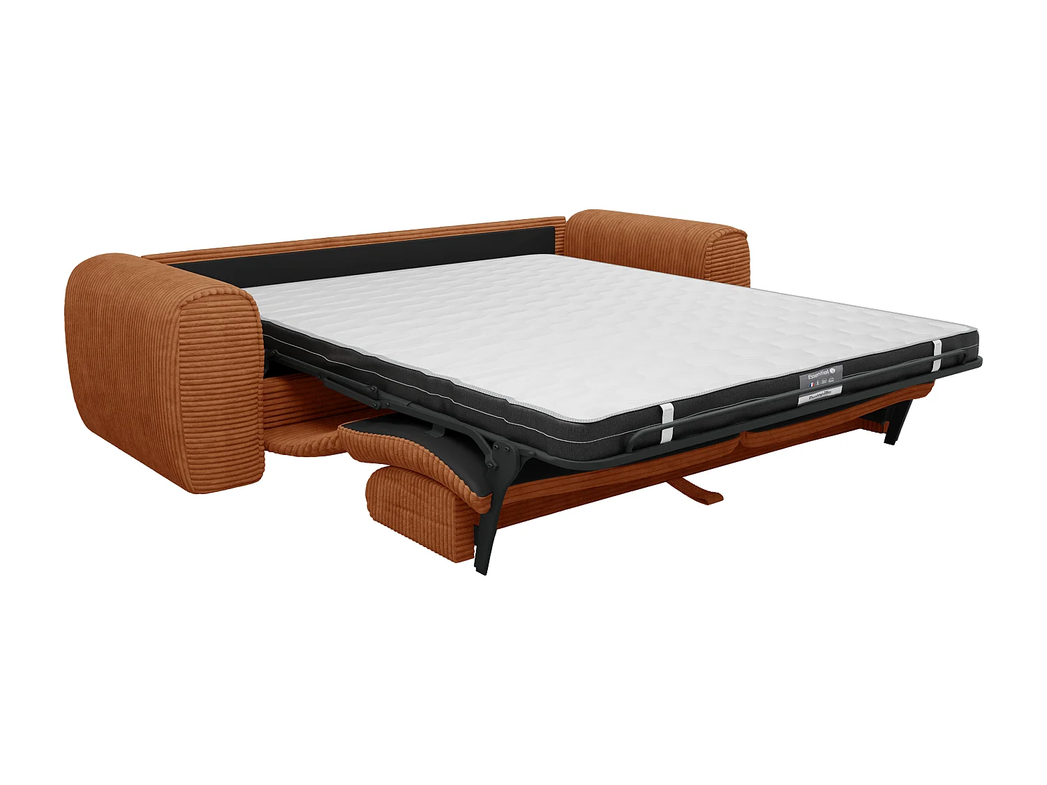 Canapé 4 places convertible express en velours côtelé terracotta - Matelas 16 cm mémoire de forme POGNIA