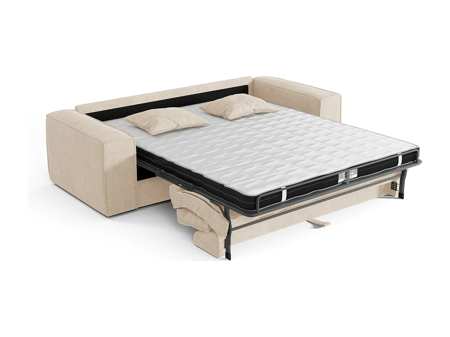 Canapé 4 places convertible express en tissu beige - Couchage 160 cm - Matelas 13 cm avec mémoire de forme - AMELIA