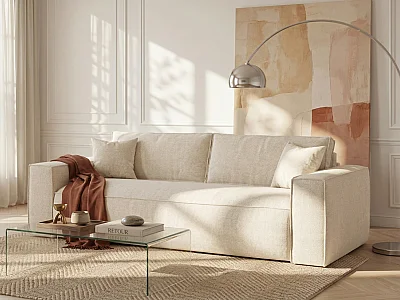 Divano letto 4 posti express in tessuto beige Letto 160 cm Materasso 13 cm memory foam - AMELIA