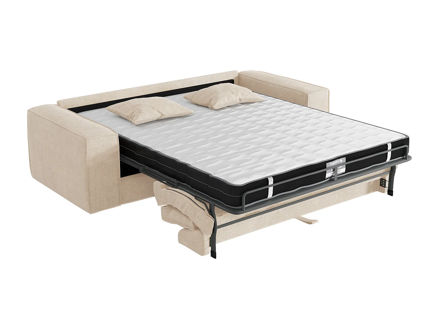 Canapé 3 places convertible express en tissu beige - Couchage 140 cm - Matelas 16 cm avec mémoire de forme - AMELIA