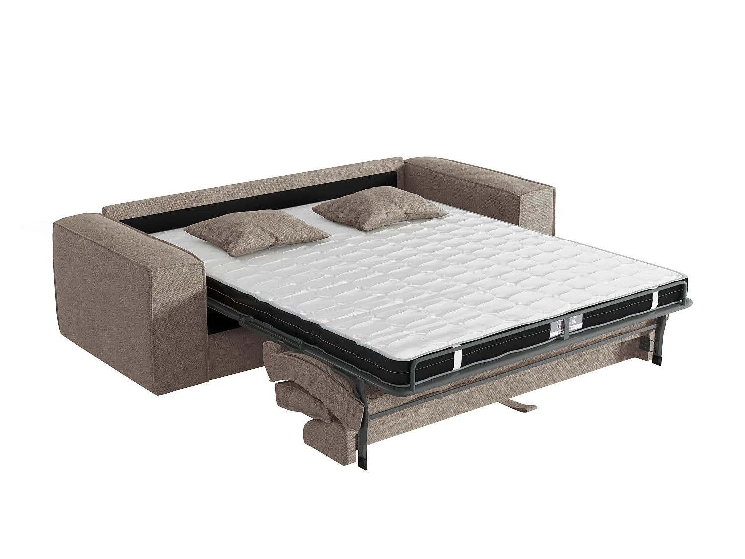 Canapé 3 places convertible express en tissu taupe - Couchage 140 cm - Matelas 13 cm avec mémoire de forme - AMELIA