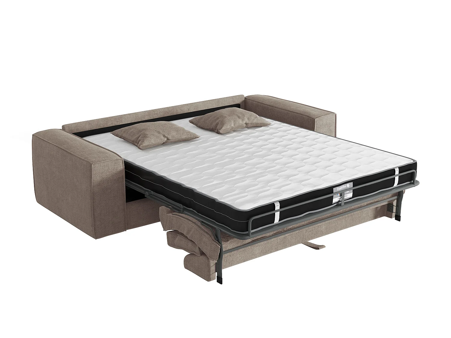 Canapé 3 places convertible express en tissu taupe - Couchage 140 cm - Matelas 16 cm avec mémoire de forme - AMELIA
