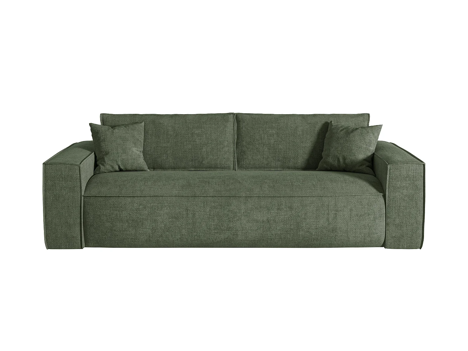 Canapé 4 places convertible express en tissu vert sapin - Couchage 160 cm - Matelas 13 cm avec mémoire de forme - AMELIA